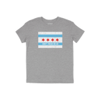 Heather-gray Chicago Gadsden Flag Shirt featuring the city's flag and “Don’t Tread on Us” slogan, advocating resistance