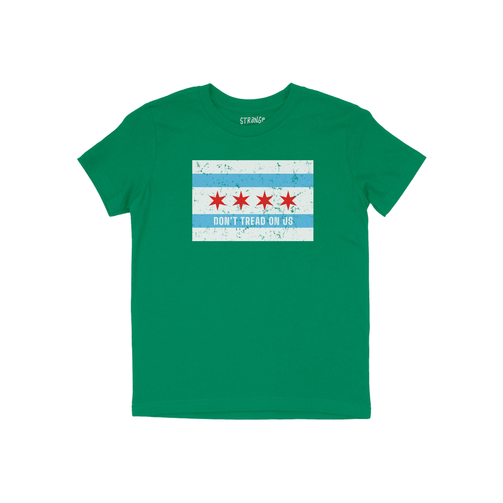 Chicago Gadsden Flag Shirt features a distressed Chicago-flag motif with DON'T TREAD ON US, embodying a defiant message again