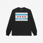 Chicago Gadsden Flag Shirt featuring a distressed Chicago flag motif with DON’T TREAD ON US slogan, symbolizing resistance and community strength. Designed for those opposing authoritarianism and supporting equality.