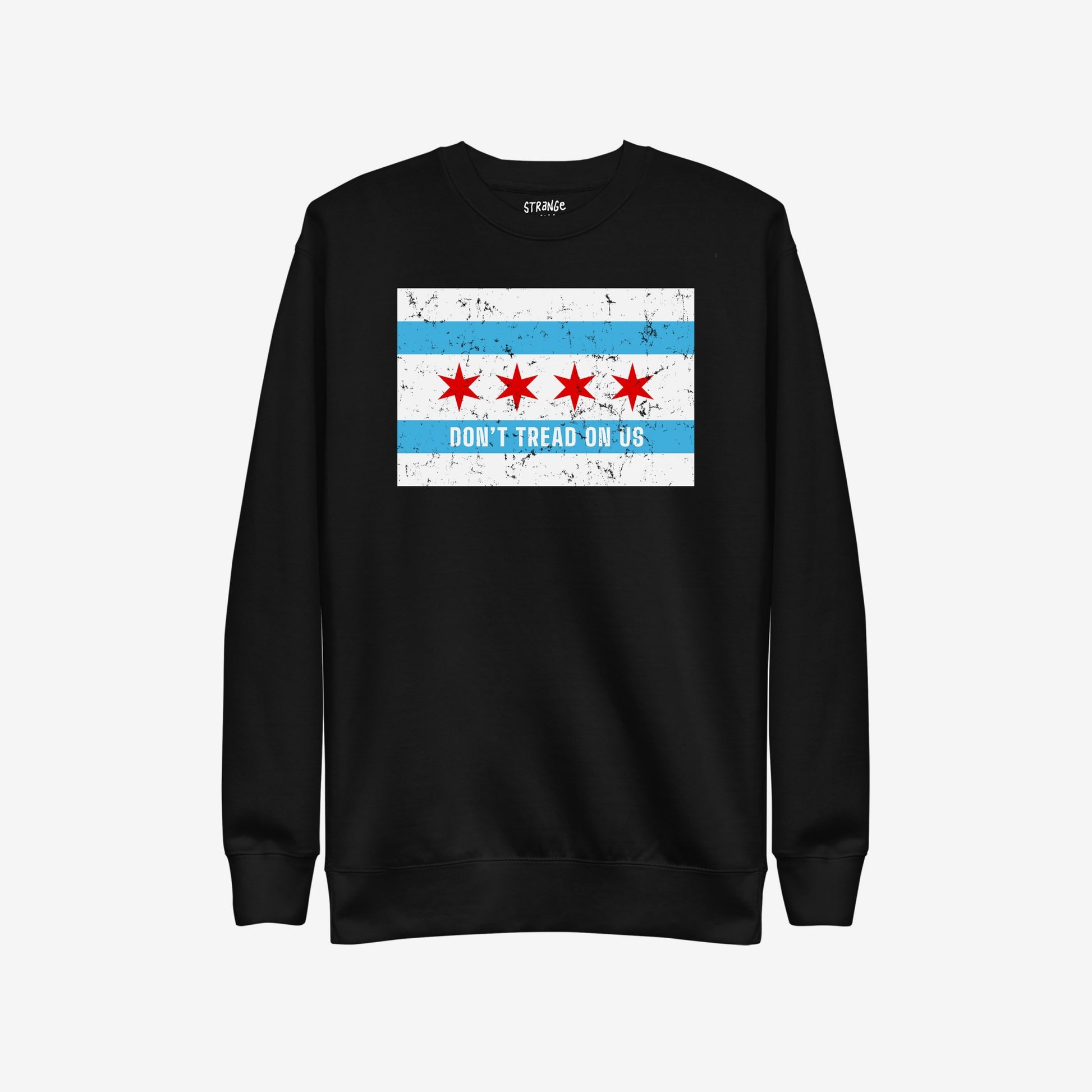 Chicago Gadsden Flag Hoodie & Sweatshirt featuring a distressed Chicago-flag graphic with four red stars and DON’T TREAD ON US slogan, embodying urban resistance and pride.