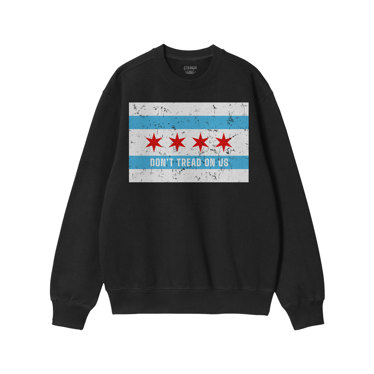 Chicago Gadsden Flag Shirt with a distressed Chicago city flag graphic and DON’T TREAD ON US slogan, symbolizing resistance
