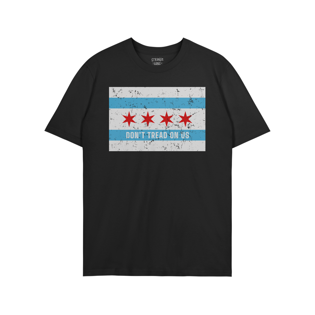 Chicago Gadsden Flag Shirt with a distressed flag motif and DON'T TREAD ON US slogan, representing resistance and community s