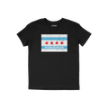 Chicago No Kings Flag Shirt featuring the city flag's distressed graphic with NO KINGS NO MASTERS slogan, embodying rebellion