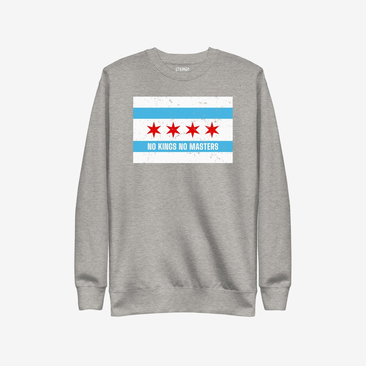 Chicago No Kings Flag Hoodie & Sweatshirt showcasing a Chicago-style flag with NO KINGS NO MASTERS beneath, embodying anti-authoritarian Chicago pride and community empowerment. Ideal for justice-focused individuals.