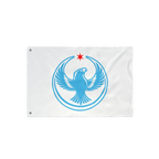 Chicago Rebel Alliance Flag featuring a sky-blue phoenix-like bird within crescents, topped by a red star. Equipped with grom