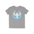 Chicago Rebel Alliance T-shirt features a stylized peregrine falcon with a red Chicago star on heather-gray fabric, symbolizi