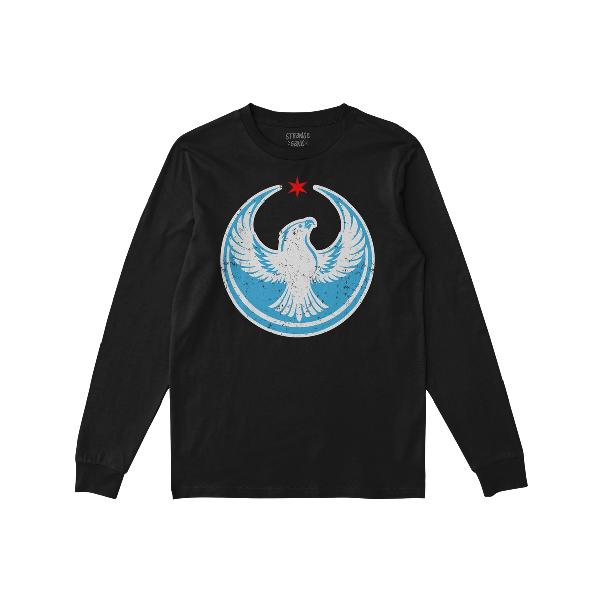 Chicago Rebel Alliance T-shirt features a distressed-style peregrine falcon graphic with a red star, embodying anti-fascist a