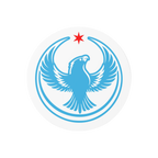 Chicago Rebel Alliance Sticker featuring a blue peregrine falcon with outstretched wings, encircled by blue arcs, beneath a r