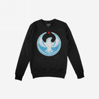 Chicago Rebel Alliance Hoodie & Sweatshirt showcases a black crewneck with a graphic of a white eagle and red star, symbolizing protest and unity, perfect for supporting causes and making a statement.