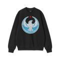 Chicago Rebel Alliance Hoodie & Sweatshirt showcases a black crewneck with a graphic of a white eagle and red star, symbolizi