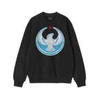 Chicago Rebel Alliance Hoodie & Sweatshirt showcases a black crewneck with a graphic of a white eagle and red star, symbolizi