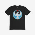 Chicago Rebel Alliance T-shirt features a bold white eagle emblem and red star on the chest, symbolizing resistance and community activism. Perfect for those passionate about immigrant rights and anti-fascism.