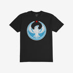 Chicago Rebel Alliance T-shirt features a bold white eagle emblem and red star on the chest, symbolizing resistance and community activism. Perfect for those passionate about immigrant rights and anti-fascism.