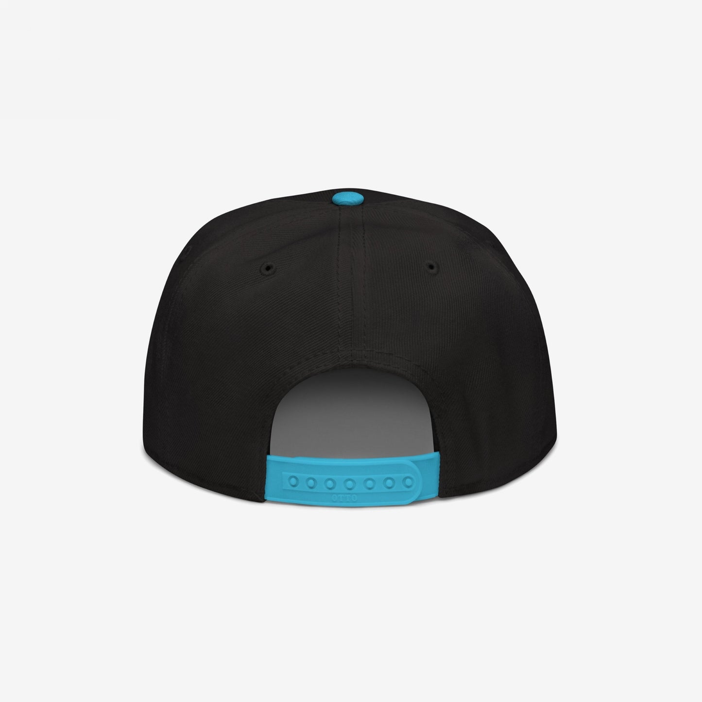 Rear view of the Chinga La Migra Hat, a bold statement snap-back cap with cyan strap and button, featuring a strong message against immigration enforcement, embodying resistance and defiance.
