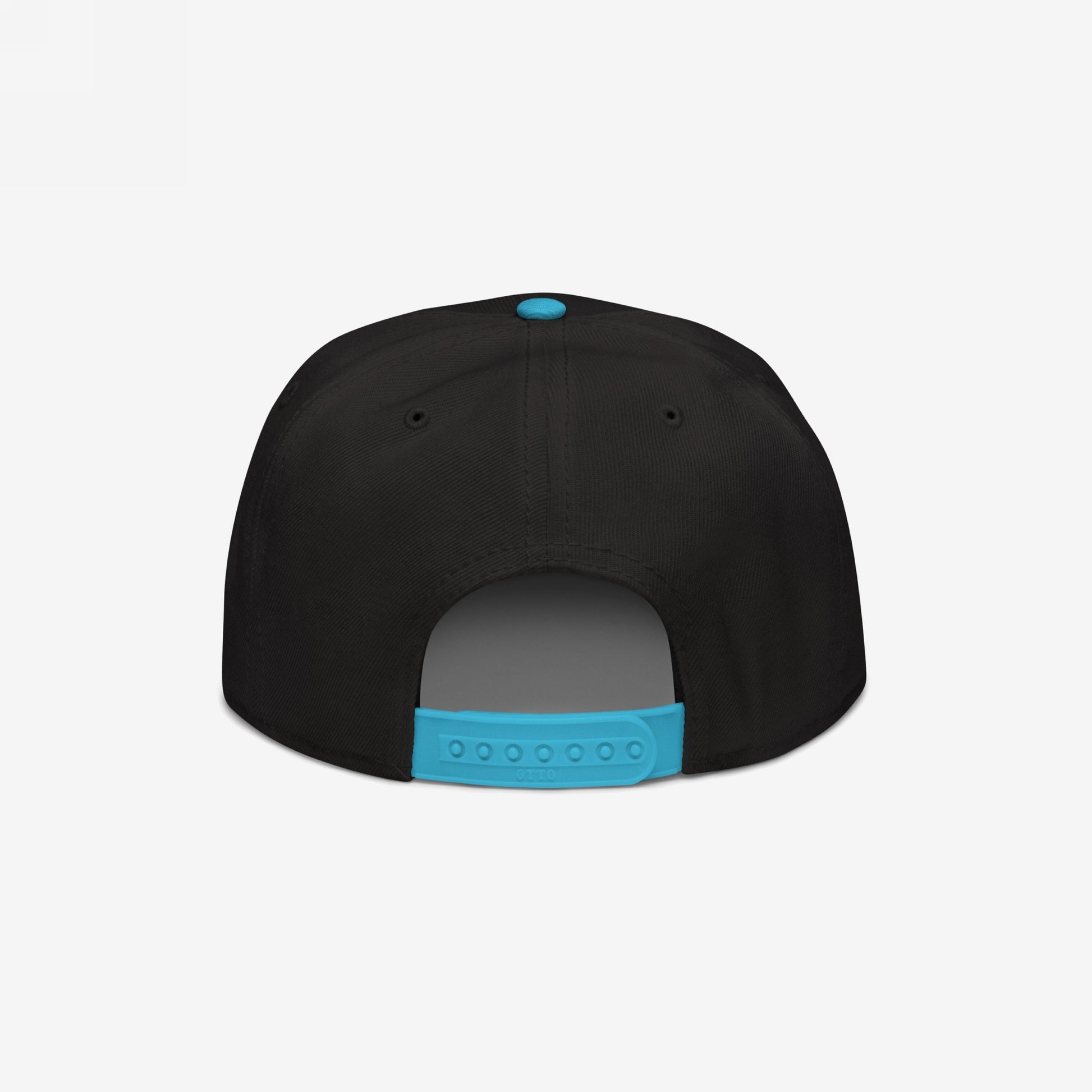 Rear view of the Chinga La Migra Hat, a bold statement snap-back cap with cyan strap and button, featuring a strong message against immigration enforcement, embodying resistance and defiance.