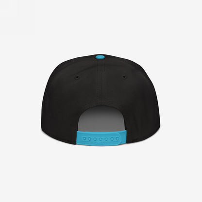 Rear view of the Chinga La Migra Hat, a bold statement snap-back cap with cyan strap and button, featuring a strong message against immigration enforcement, embodying resistance and defiance.