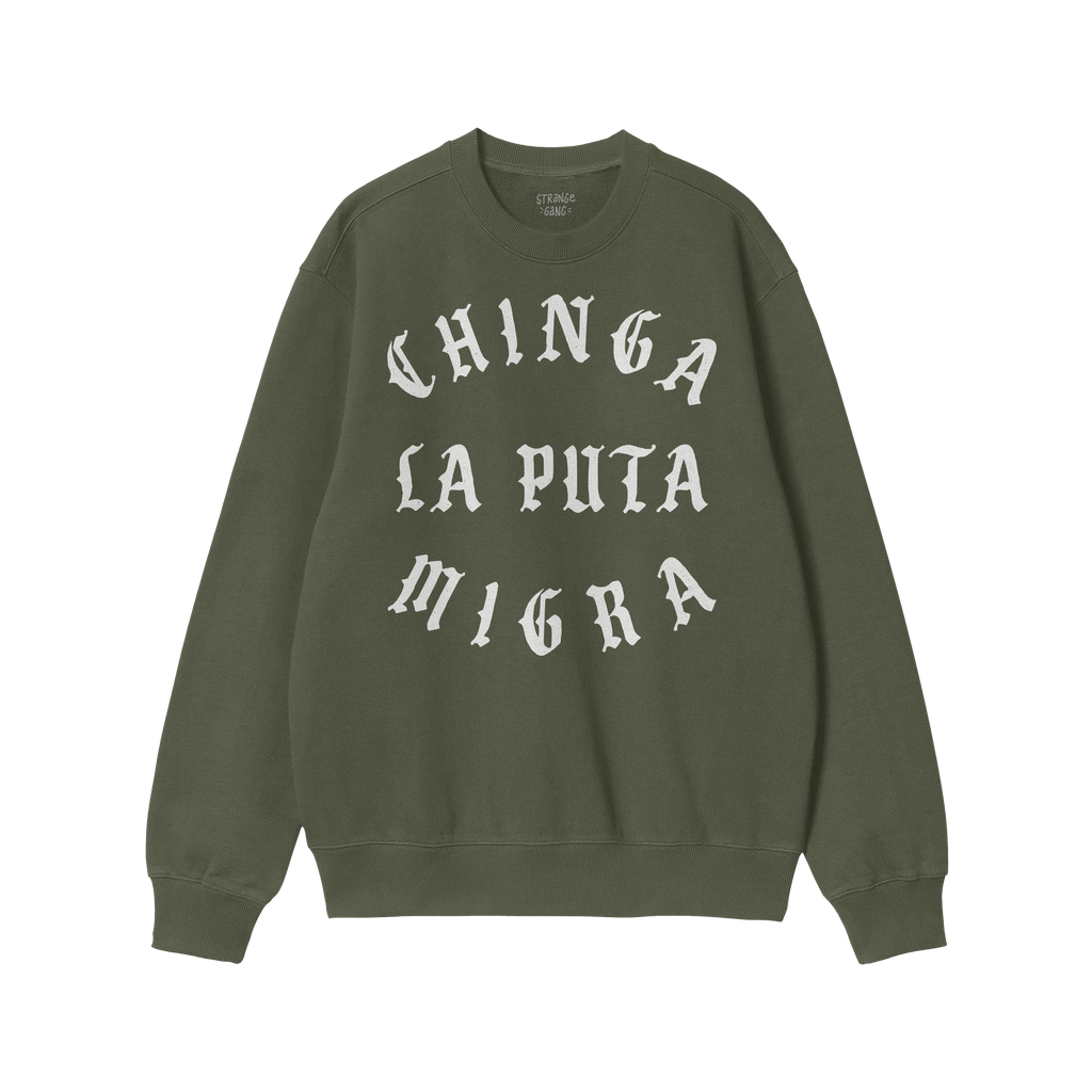 Chinga La Migra Hoodie & Sweatshirt features bold, white Old English lettering with a defiant message against CBP/ICE, ideal 