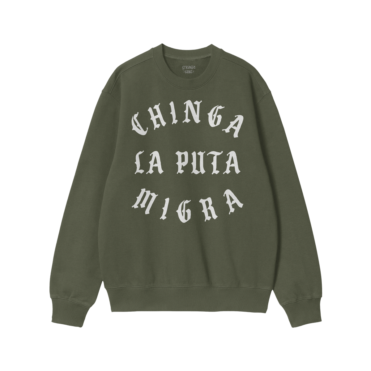 Chinga La Migra Hoodie & Sweatshirt features bold, white Old English lettering with a defiant message against CBP/ICE, ideal 
