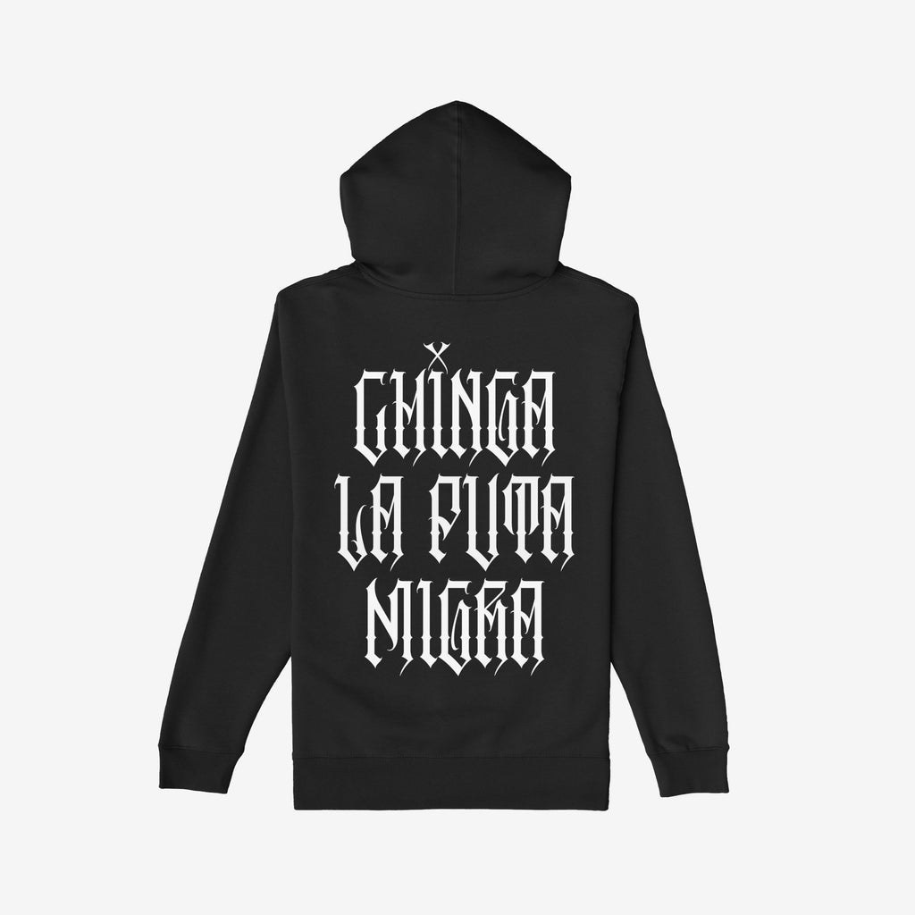 Chinga La Migra Hoodie features bold Old English-style text on the back, emphasizing resistance against oppression. The design embodies streetwear's raw truth, making a powerful statement against injustice.