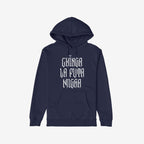 Chinga La Migra Hoodie & Sweatshirt features bold gothic lettering with the phrase Chinga La Puta Migra, offering a striking protest statement with impactful front and back designs.
