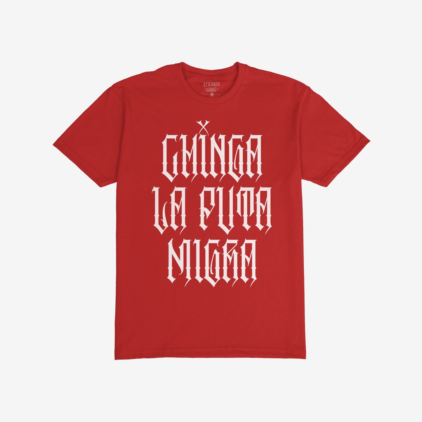 Chinga La Migra T-shirt with bold Old English-style lettering, displaying a powerful message of resistance and conviction. Ideal for those who stand against oppression and support social justice.