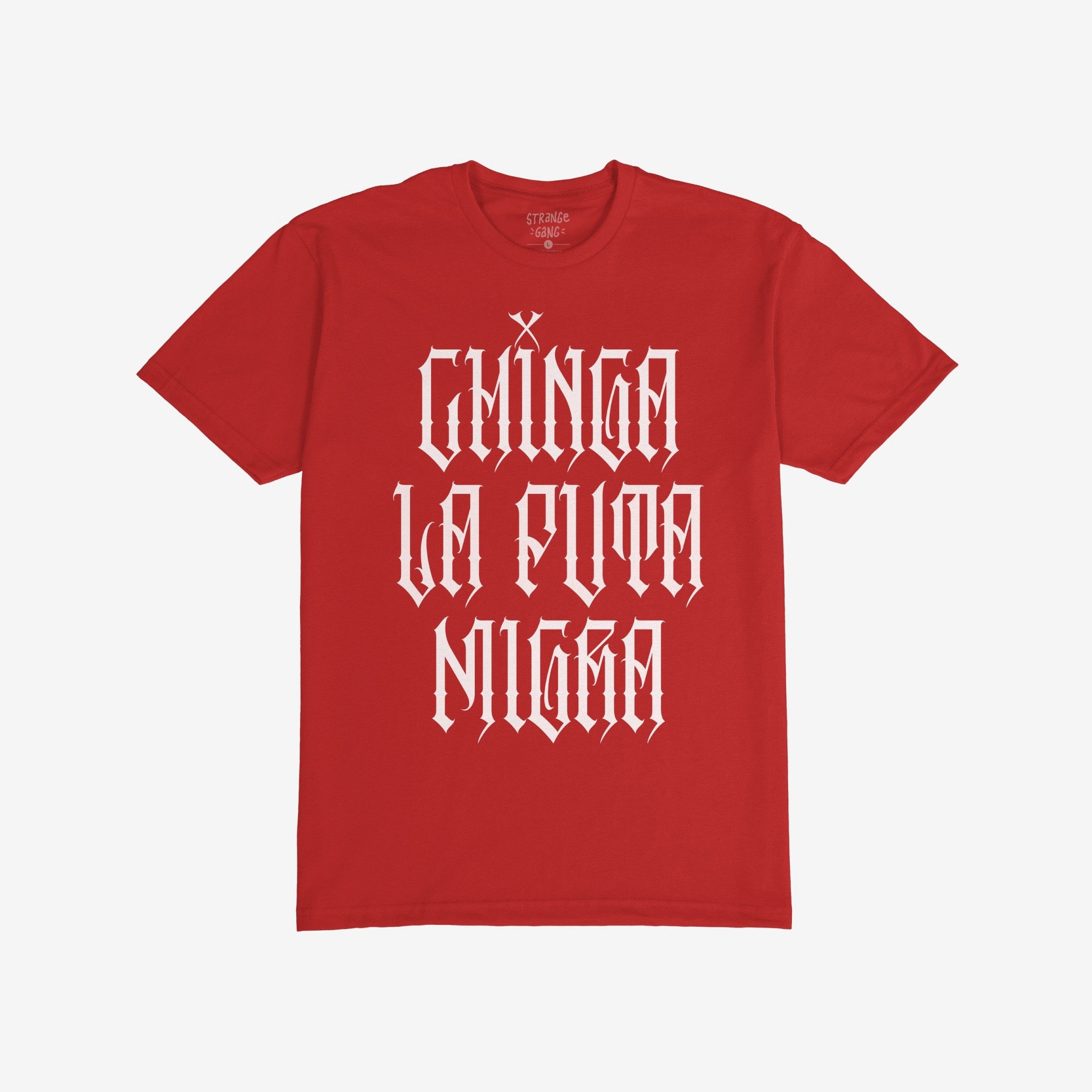 Chinga La Migra T-shirt with bold Old English-style lettering, displaying a powerful message of resistance and conviction. Ideal for those who stand against oppression and support social justice.