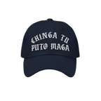 Chinga Tu MAGA Hat features bold Old English embroidery stating “CHINGA TU PITO MAGA” on a dark-navy cap, embodying anti-
