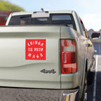 Chinga Tu MAGA Sticker & Magnet on a 4x4 pickup truck tailgate, featuring bold white text on a red background. Ideal for expressing anti-fascist, anti-MAGA sentiments with a strong statement.