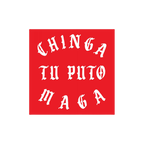 Chinga Tu MAGA Sticker & Magnet features Gothic-style white text on a red background, expressing an anti-fascist, anti-Trump 