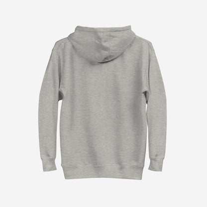 Back view of the Class War Hoodie; a plain light-gray pullover with ribbed cuffs and a simple hood, embodying a bold statement for activists challenging societal narratives.