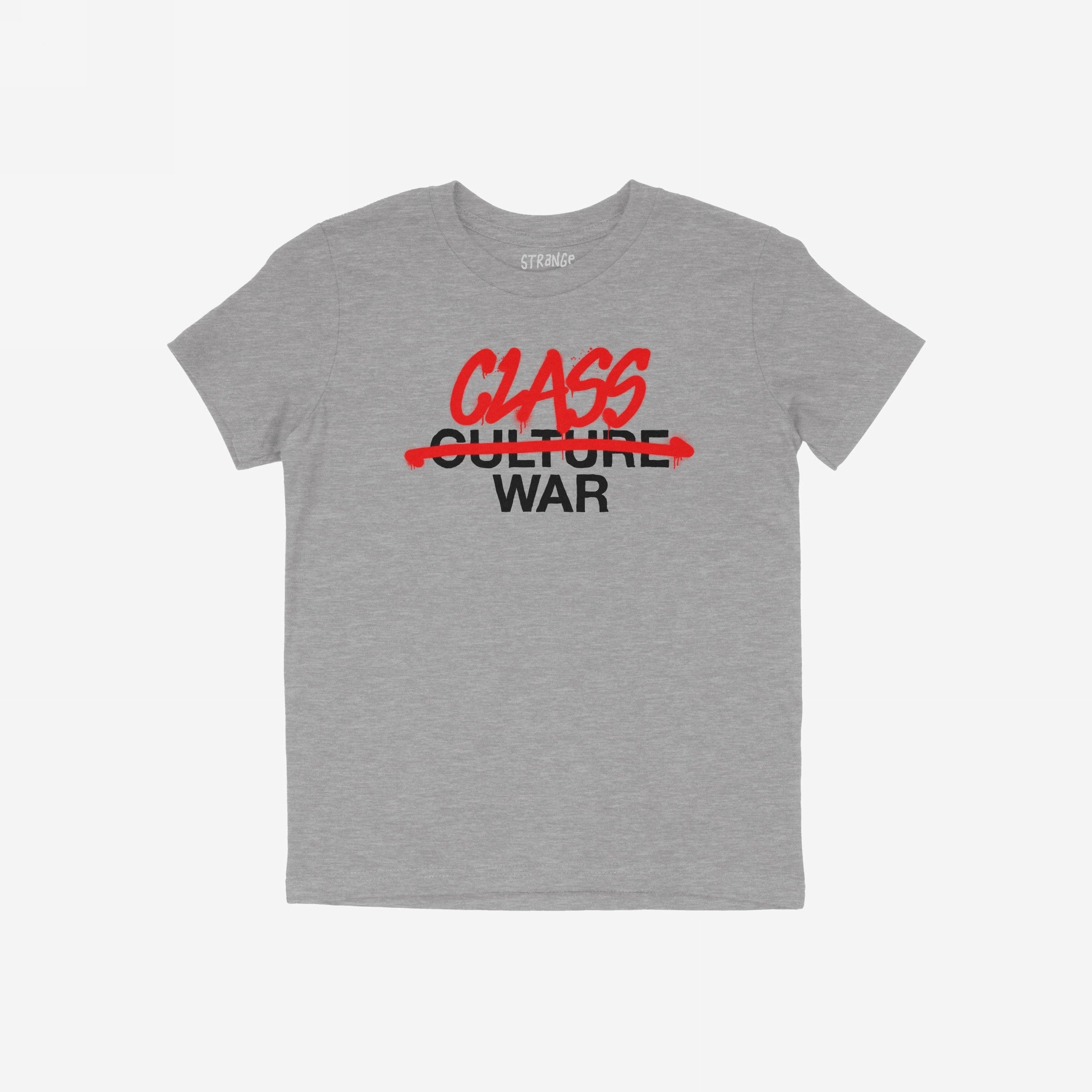 Class War Shirt features CLASS WAR in bold, graffiti-style text, overlaying CULTURE WAR on a heather-gray tee, embodying defiance against societal distractions. Ideal for activists demanding change.