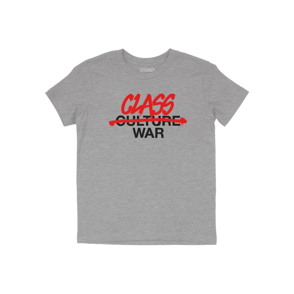 Class War Shirt features CLASS WAR in bold, graffiti-style text, overlaying CULTURE WAR on a heather-gray tee, embodying defi