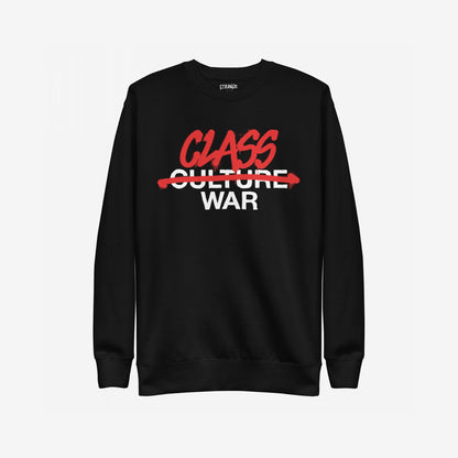Class War Hoodie & Sweatshirt featuring a graffiti-style graphic: CLASS WAR replaces CULTURE WAR crossed out. Perfect for activists, it boldly challenges societal narratives with its powerful message.