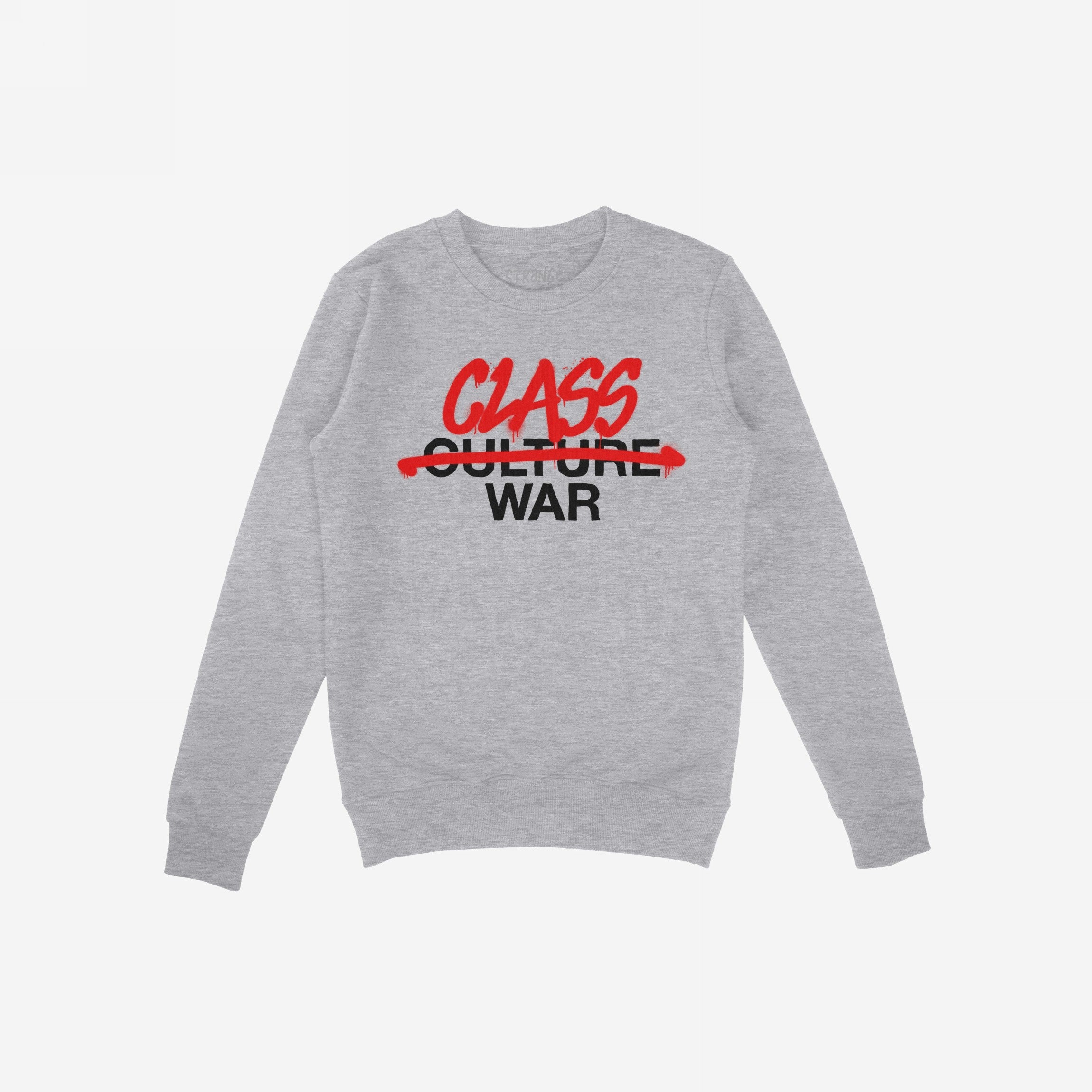 Class War Shirt with “CLASS” and “WAR” boldly printed over a red stroke, symbolizing defiance against Culture War. Ideal for activists advocating equality and change.