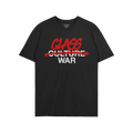 The Class War Shirt features bold white text altered with red graffiti, symbolizing activism. The neckline shows a small logo
