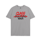 Heather-gray Class War Shirt features bold black CULTURE WAR text, red graffiti replacing CULTURE with CLASS, embodying defia