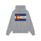 Light-gray Colorado No Kings Flag Shirt featuring a distressed Colorado flag graphic with the slogan “NO KINGS NO MASTERS,�