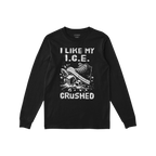 Crushed ICE T-shirt features a bold graphic of a sneaker crushing ice cubes with the slogan 'I LIKE MY I.C.E. CRUSHED', symbo