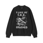 Crushed ICE Hoodie & Sweatshirt features a bold graphic of a sneaker smashing ice cubes, with the slogan “I LIKE MY I.C.E. 