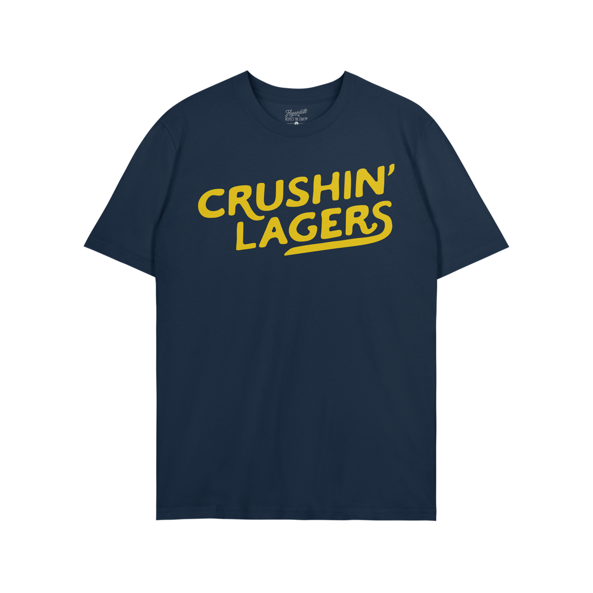 Crushin' Lagers T-shirt featuring a bold yellow CRUSHIN’ LAGERS graphic, embodying a carefree, beer-loving lifestyle. Perfe