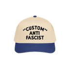 Custom Anti-Fascist 5-Panel Hat with CUSTOM ANTI FASCIST embroidered on the front. Featuring a structured design with a semi-