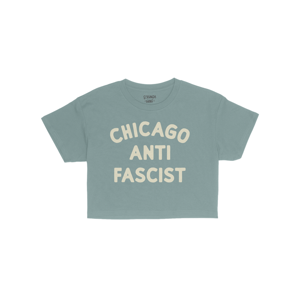 Custom Anti-Fascist Women's Baby Tee featuring bold NEW YORK ANTI FASCIST text in white block letters, embodying a retro Y2K 