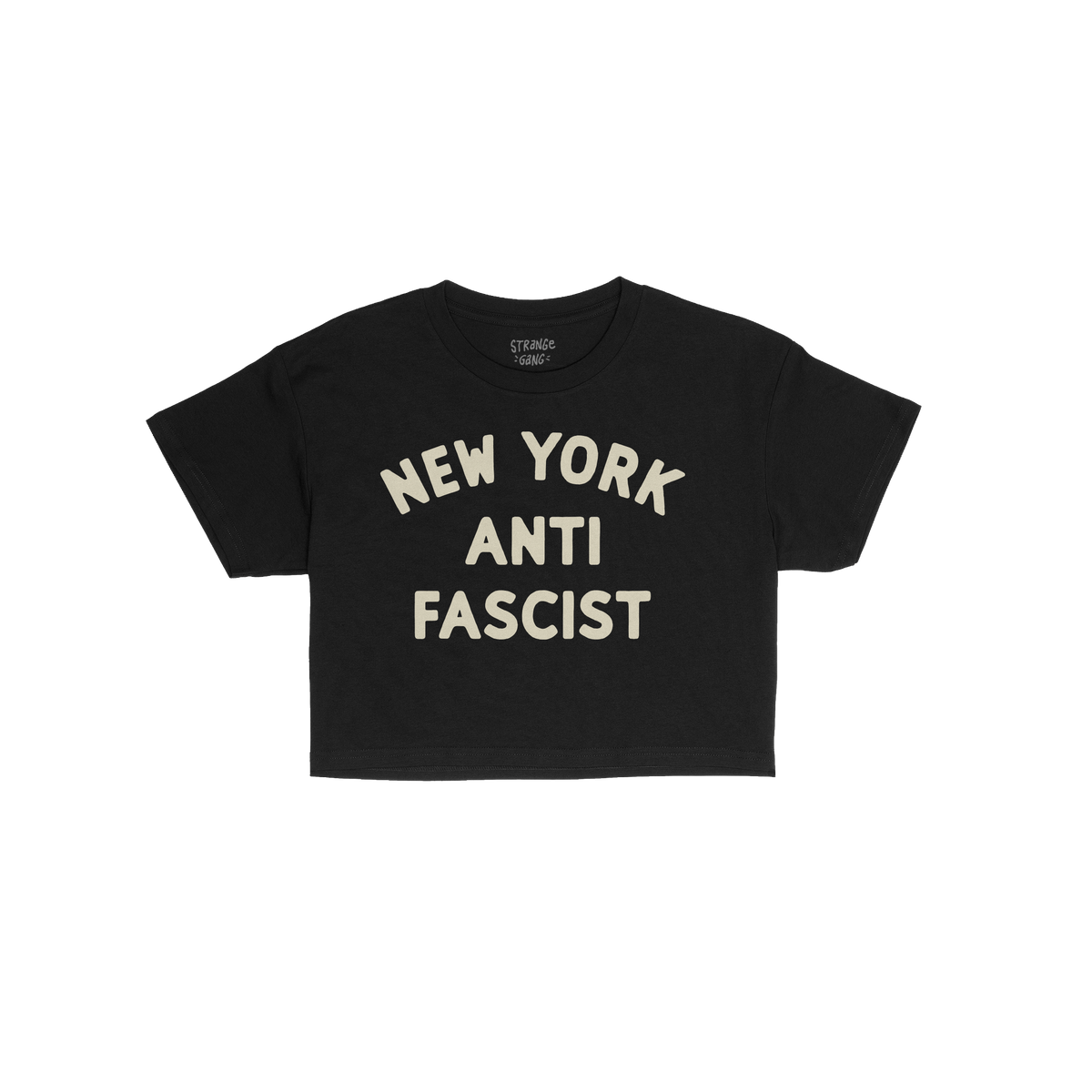 Custom Anti-Fascist Women's Baby Tee with CHICAGO ANTI FASCIST in a rounded block typeface, laid flat, showcasing its bold de