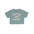 Custom Anti-Fascist Women's Baby Tee, featuring bold cream block letters on a short-sleeve crewneck, perfect for expressing a