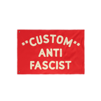 Custom Anti-Fascist Flag featuring bold off-white letters on a red background, with grommets for hanging. Personalize the Cus