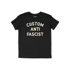 Custom Anti-Fascist Kids T-shirt featuring CUSTOM ANTI FASCIST in bold letters. Ideal for young activists, this durable tee i