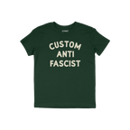 Custom Anti-Fascist Kids T-shirt featuring bold off-white text on the front. This empowering tee encourages young activists t