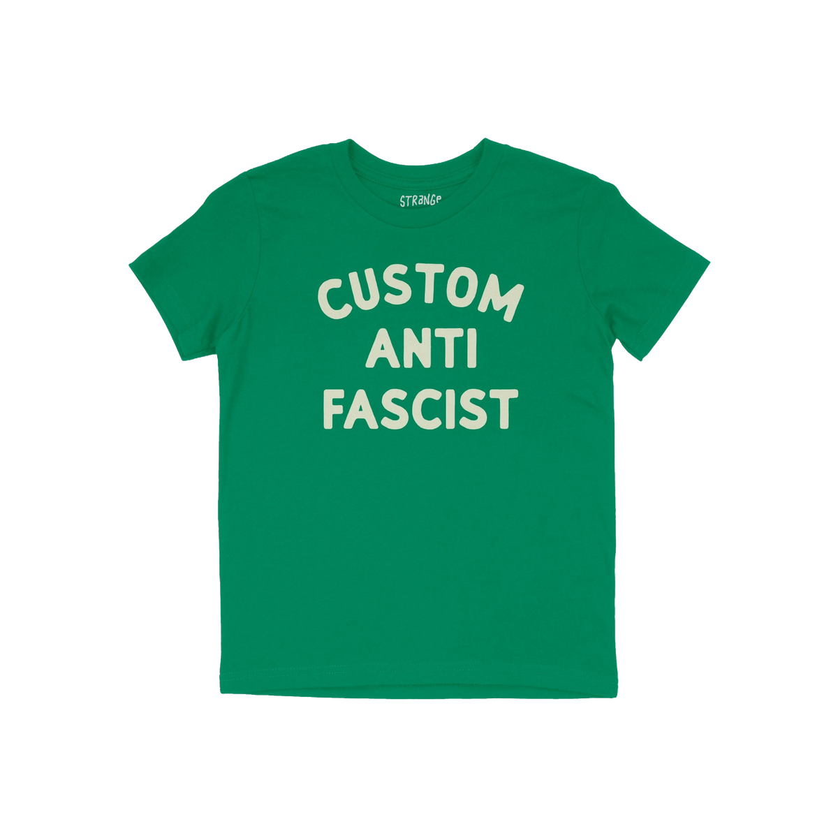 Custom Anti-Fascist Kids T-shirt featuring bold “CUSTOM ANTI FASCIST” text on the front, designed for young activists. Th