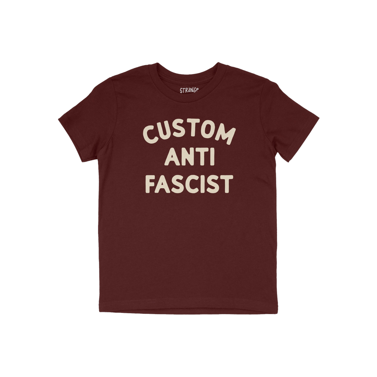Custom Anti-Fascist Kids T-shirt featuring bold CUSTOM ANTI FASCIST text. Ideal for young activists, the shirt can be persona