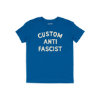 Custom Anti-Fascist Kids T-shirt featuring bold off-white CUSTOM ANTI FASCIST print on the front, designed for young activist